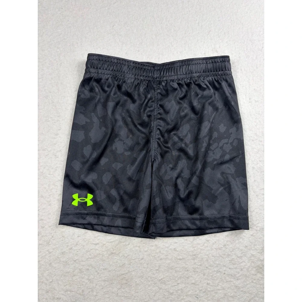 Under Armour Boys 2T Black Camo Athletic Shorts Neon Green Logo UASII27D-052